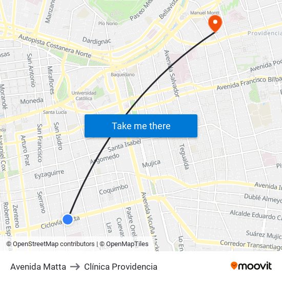 Avenida Matta to Clínica Providencia map