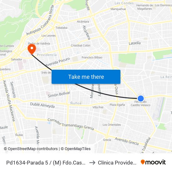 Pd1634-Parada 5 / (M) Fdo.Castillo V. to Clínica Providencia map