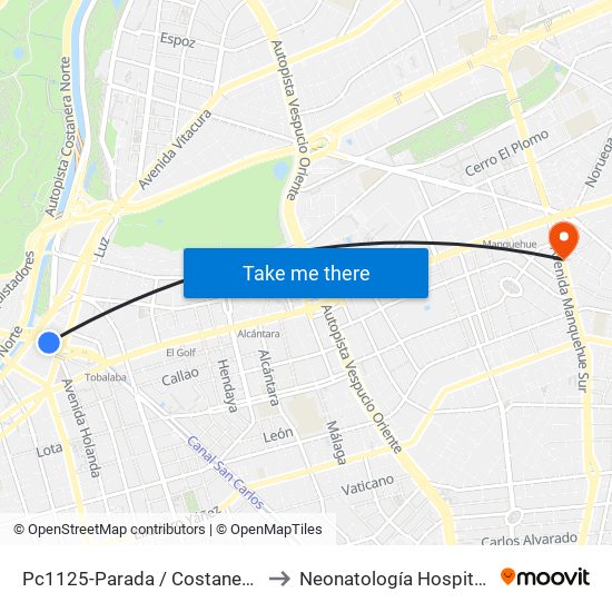 Pc1125-Parada / Costanera Center to Neonatología Hospital FACH map