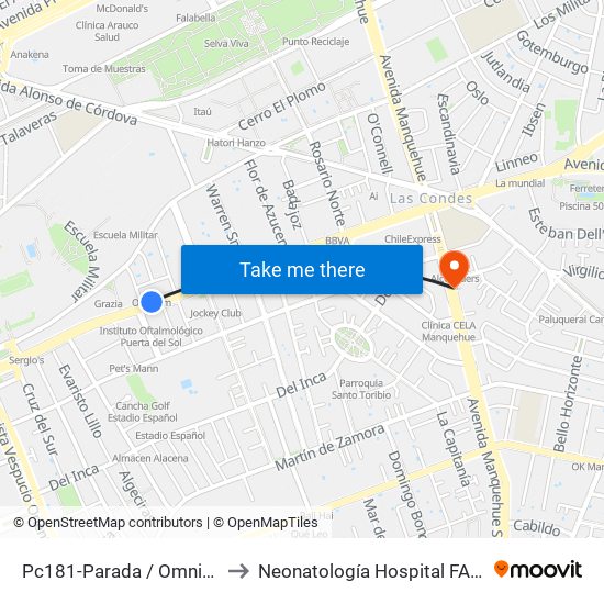 Pc181-Parada / Omnium to Neonatología Hospital FACH map