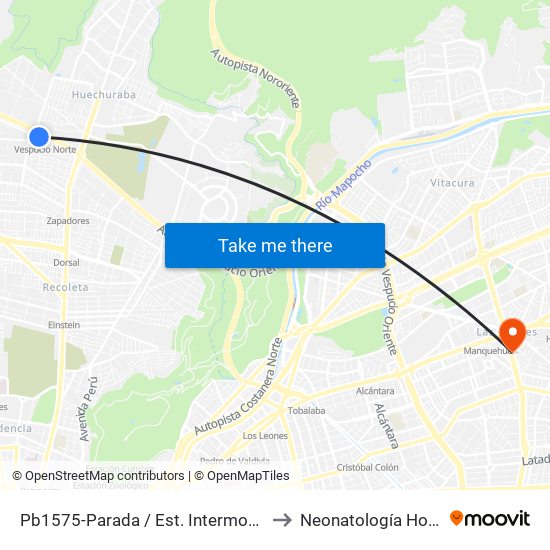Pb1575-Parada / Est. Intermodal Vespucio Norte to Neonatología Hospital FACH map