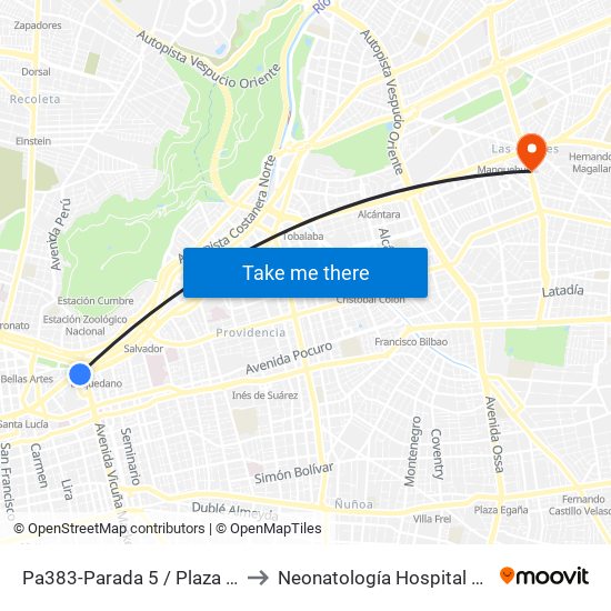 Pa383-Parada 5 / Plaza Italia to Neonatología Hospital FACH map