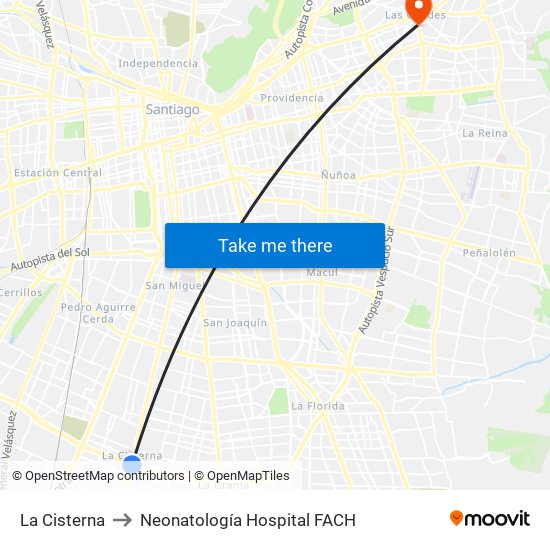 La Cisterna to Neonatología Hospital FACH map