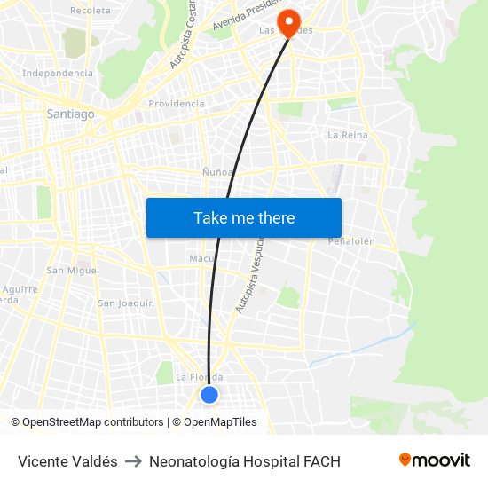 Vicente Valdés to Neonatología Hospital FACH map