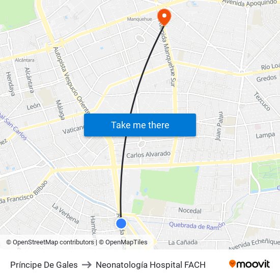 Príncipe De Gales to Neonatología Hospital FACH map