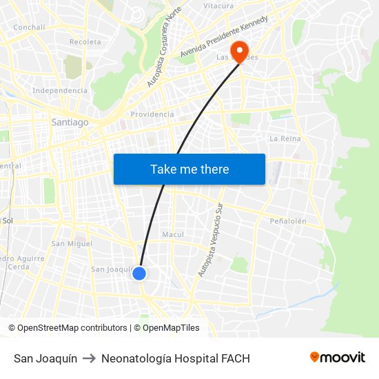 San Joaquín to Neonatología Hospital FACH map