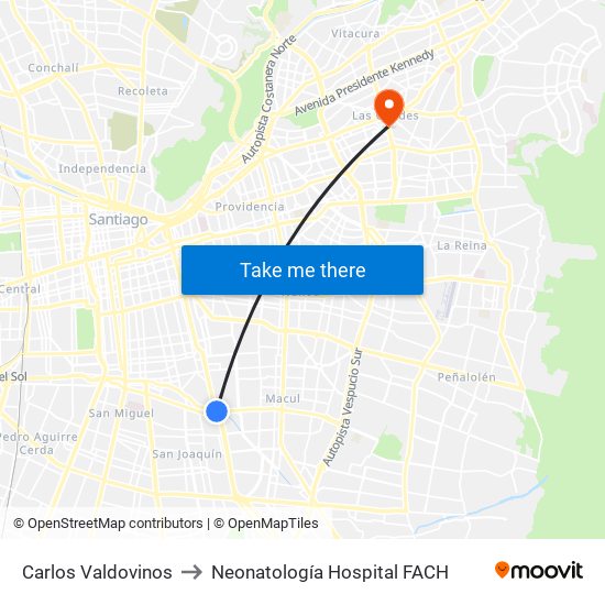 Carlos Valdovinos to Neonatología Hospital FACH map