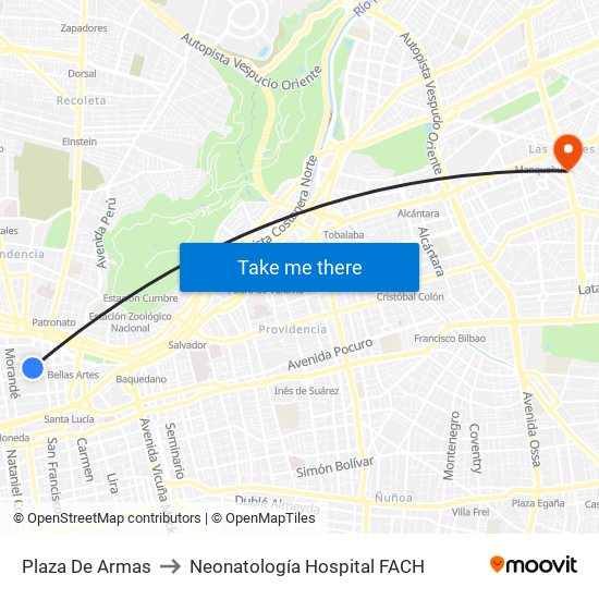 Plaza De Armas to Neonatología Hospital FACH map