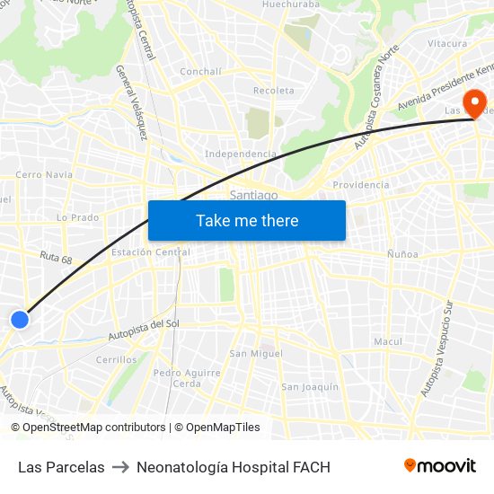 Las Parcelas to Neonatología Hospital FACH map