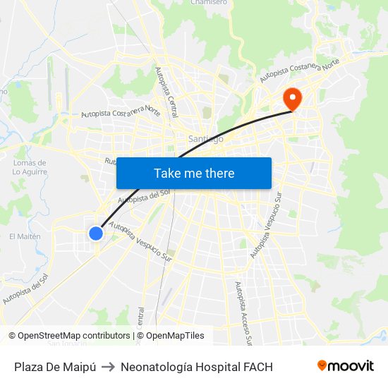 Plaza De Maipú to Neonatología Hospital FACH map