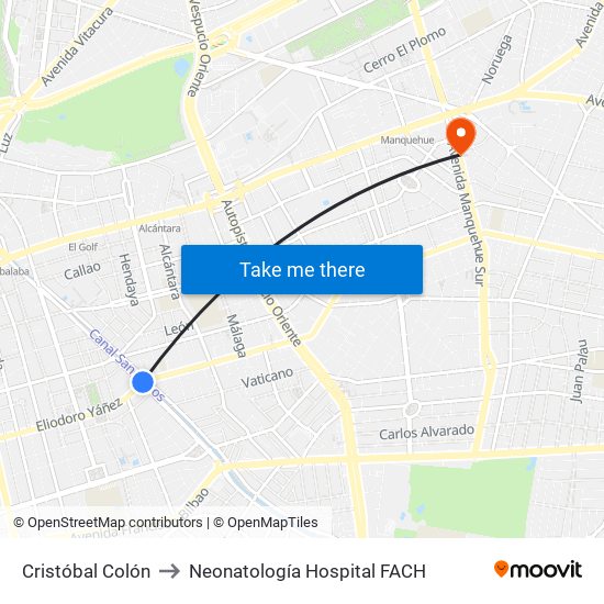 Cristóbal Colón to Neonatología Hospital FACH map