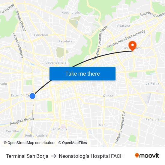 Terminal San Borja to Neonatología Hospital FACH map