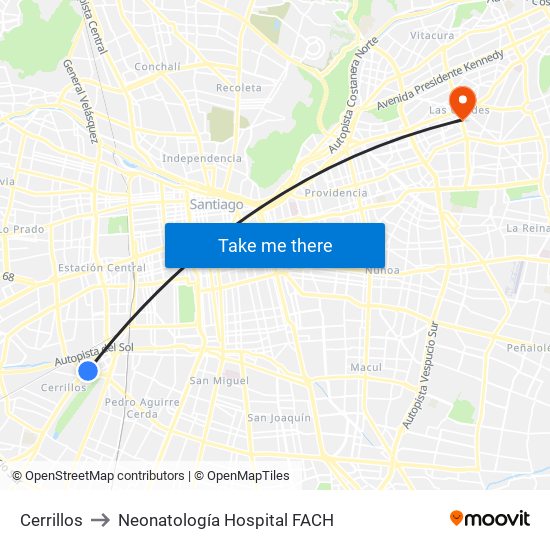 Cerrillos to Neonatología Hospital FACH map