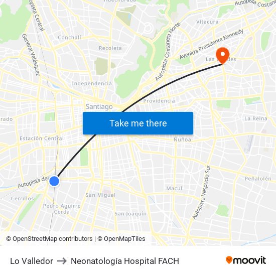 Lo Valledor to Neonatología Hospital FACH map