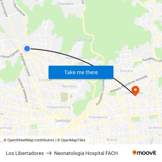 Los Libertadores to Neonatología Hospital FACH map