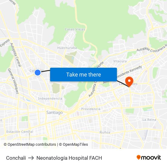 Conchalí to Neonatología Hospital FACH map