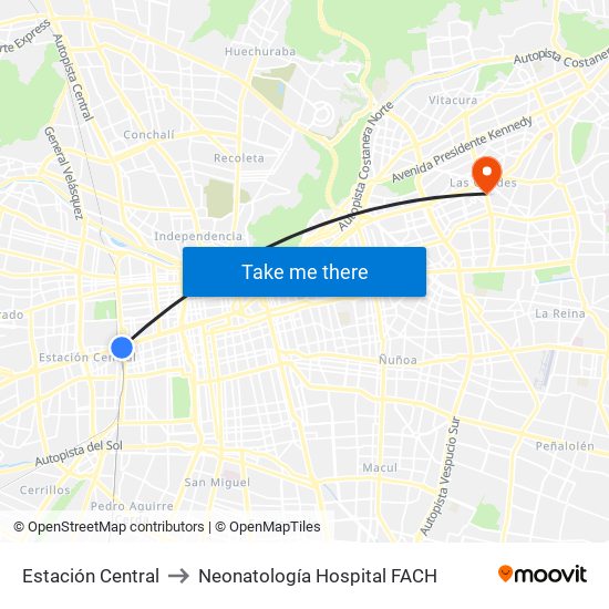 Estación Central to Neonatología Hospital FACH map