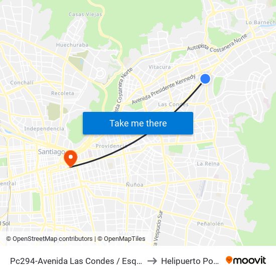 Pc294-Avenida Las Condes / Esq. Av. Padre H. Central to Helipuerto Posta Central map