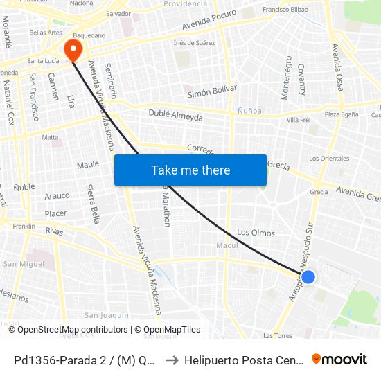 Pd1356-Parada 2 / (M) Quilín to Helipuerto Posta Central map