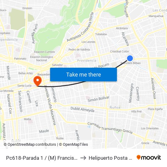 Pc618-Parada 1 / (M) Francisco Bilbao to Helipuerto Posta Central map