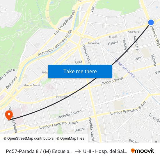 Pc57-Parada 8 / (M) Escuela Militar to UHI - Hosp. del Salvador map