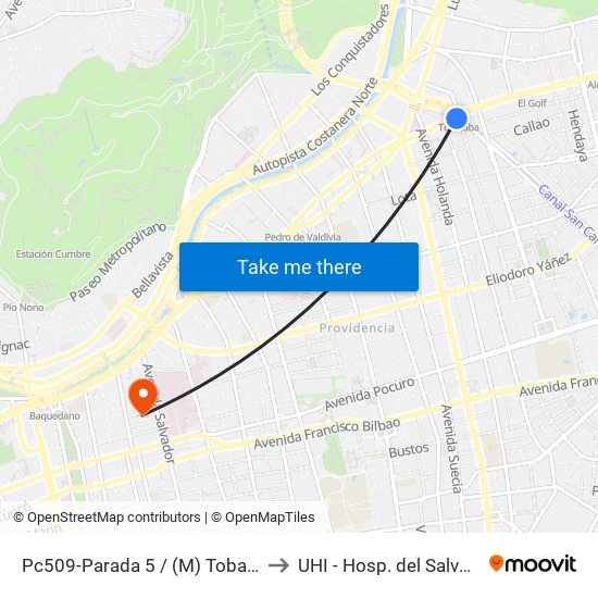 Pc509-Parada 5 / (M) Tobalaba to UHI - Hosp. del Salvador map