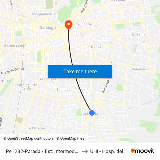 Pe1282-Parada / Est. Intermodal De La Florida to UHI - Hosp. del Salvador map