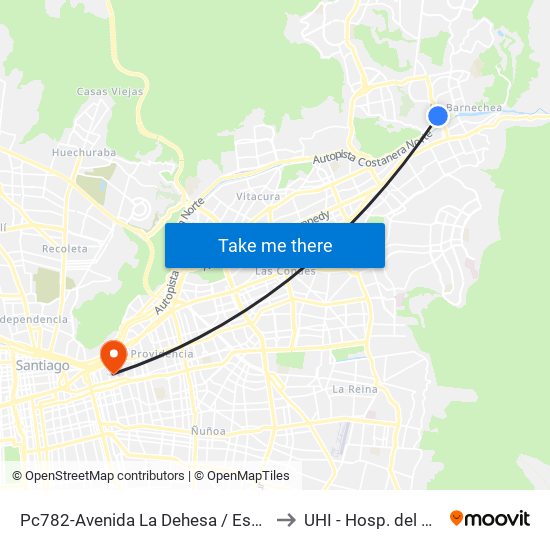 Pc782-Avenida La Dehesa / Esq. Raúl Labbé to UHI - Hosp. del Salvador map