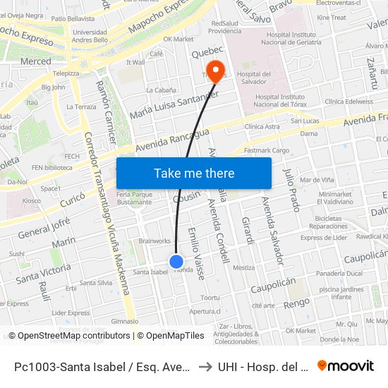 Pc1003-Santa Isabel / Esq. Avenida Seminario to UHI - Hosp. del Salvador map
