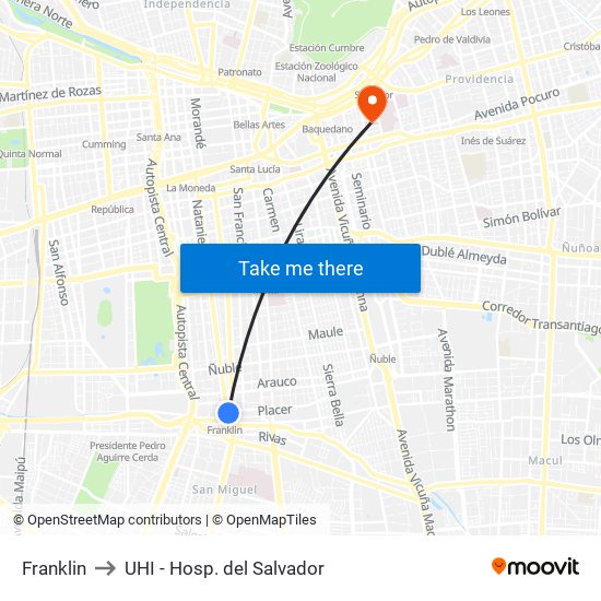 Franklin to UHI - Hosp. del Salvador map