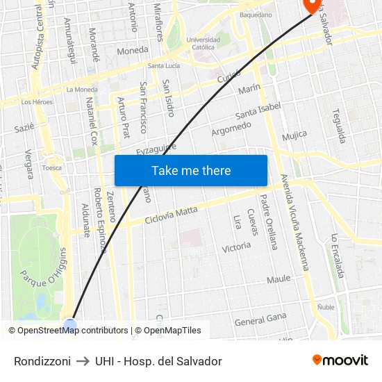 Rondizzoni to UHI - Hosp. del Salvador map