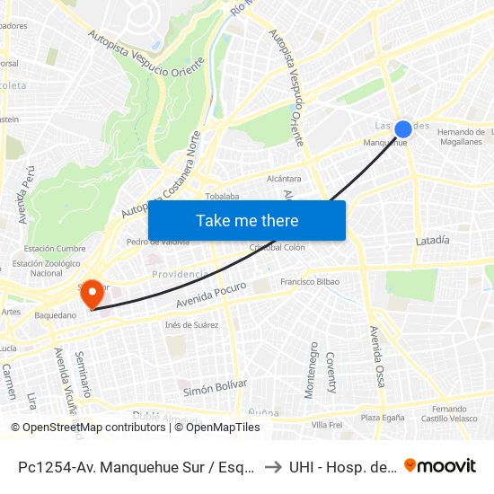 Pc1254-Av. Manquehue Sur / Esq. Avenida Apoquindo to UHI - Hosp. del Salvador map