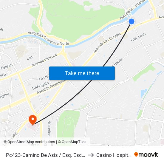 Pc423-Camino De Asis / Esq. Escrivá De Balaguer to Casino Hospital FACH map