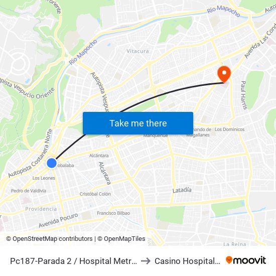 Pc187-Parada 2 / Hospital Metropolitano to Casino Hospital FACH map