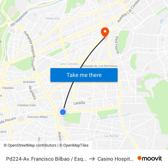 Pd224-Av. Francisco Bilbao / Esq. Av. S. Elcano to Casino Hospital FACH map