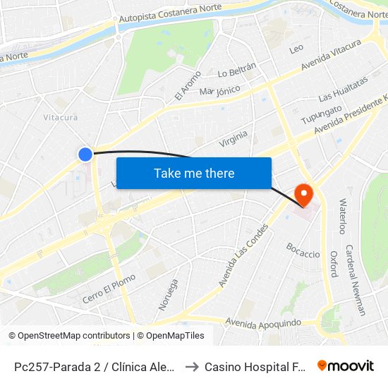 Pc257-Parada 2 / Clínica Alemana to Casino Hospital FACH map