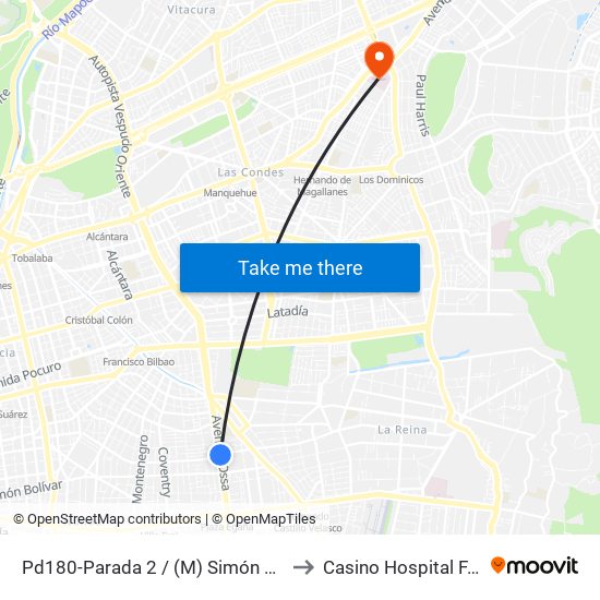 Pd180-Parada 2 / (M) Simón Bolívar to Casino Hospital FACH map