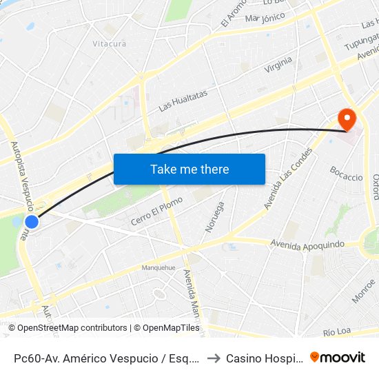 Pc60-Av. Américo Vespucio / Esq. Av. Pdte. Kennedy to Casino Hospital FACH map