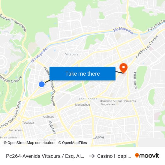 Pc264-Avenida Vitacura / Esq. Alonso De Córdova to Casino Hospital FACH map