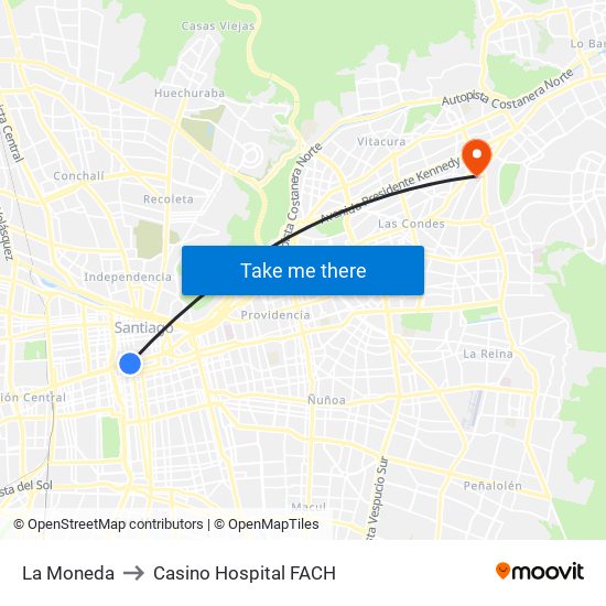 La Moneda to Casino Hospital FACH map