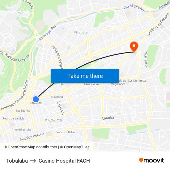 Tobalaba to Casino Hospital FACH map