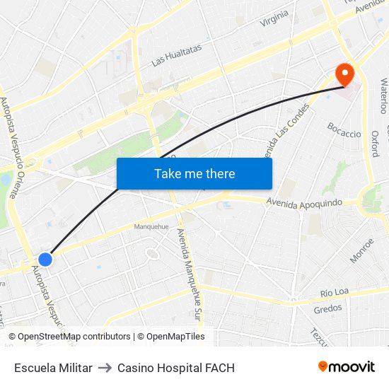 Escuela Militar to Casino Hospital FACH map