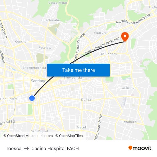 Toesca to Casino Hospital FACH map