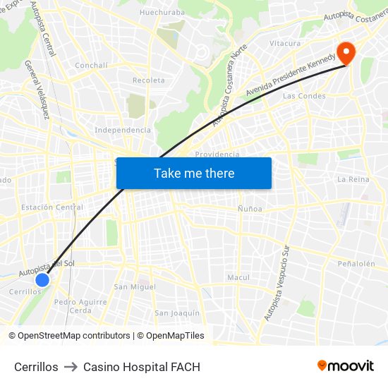 Cerrillos to Casino Hospital FACH map