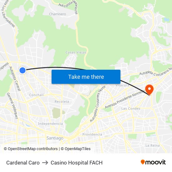 Cardenal Caro to Casino Hospital FACH map