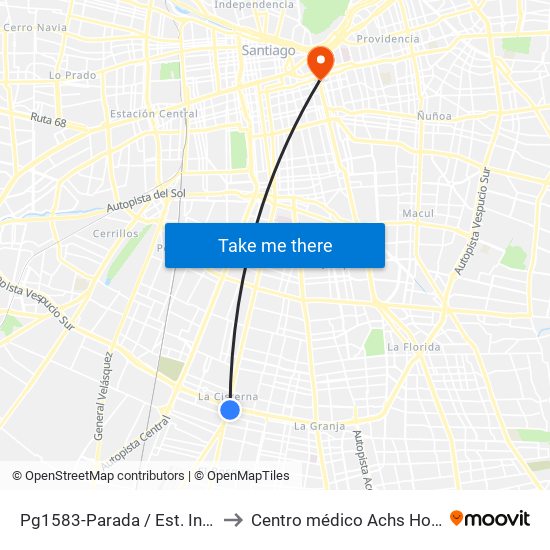 Pg1583-Parada / Est. Intermodal La Cisterna to Centro médico Achs Hospital del trabajador map