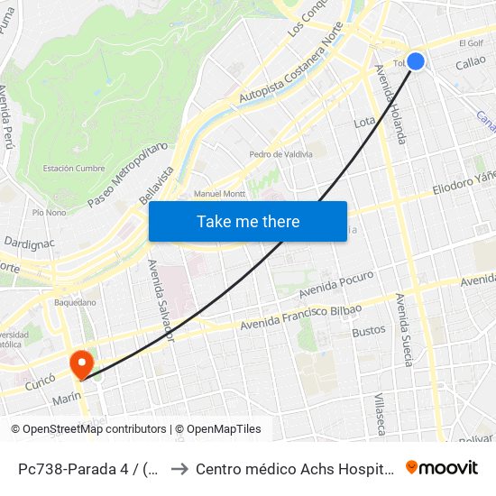 Pc738-Parada 4 / (M) Tobalaba to Centro médico Achs Hospital del trabajador map