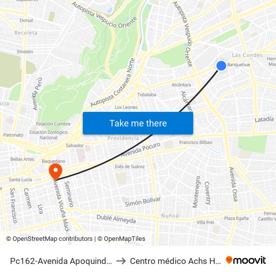 Pc162-Avenida Apoquindo / Esq. Rosa O'Higgins to Centro médico Achs Hospital del trabajador map