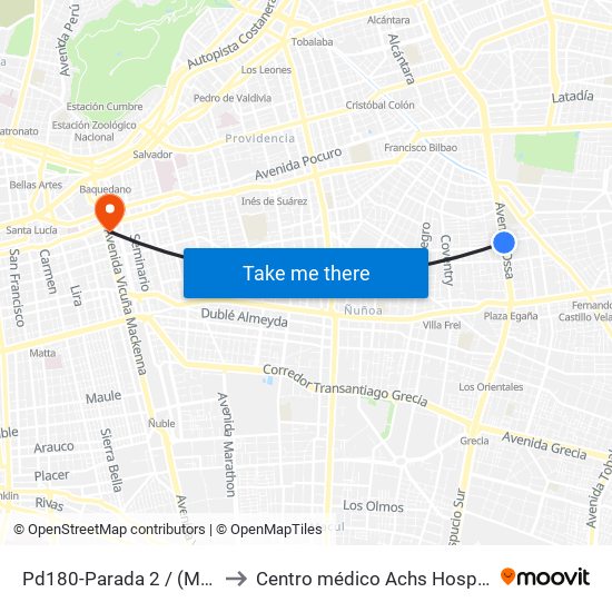 Pd180-Parada 2 / (M) Simón Bolívar to Centro médico Achs Hospital del trabajador map