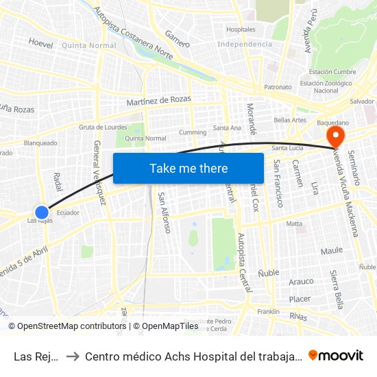 Las Rejas to Centro médico Achs Hospital del trabajador map